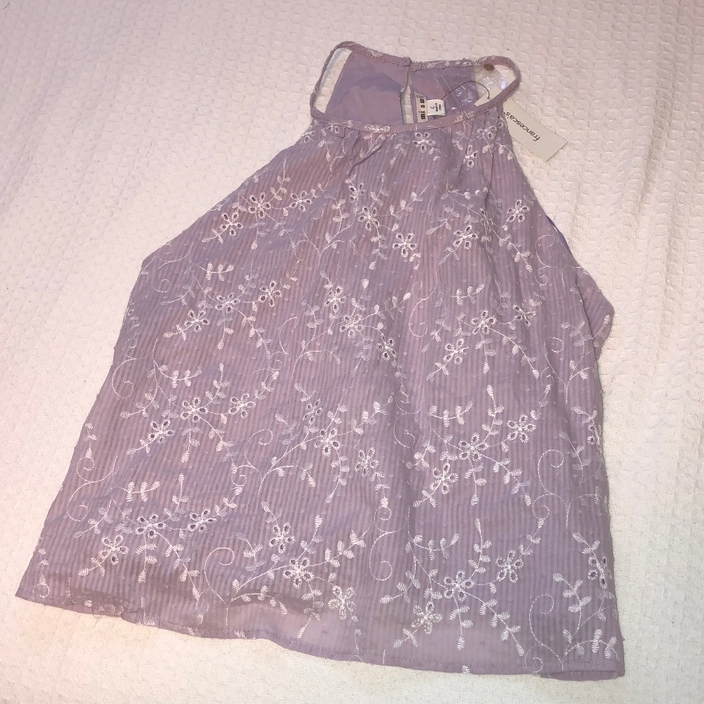 NWT Francesca’s Purple Embroidered Halter [Size L]